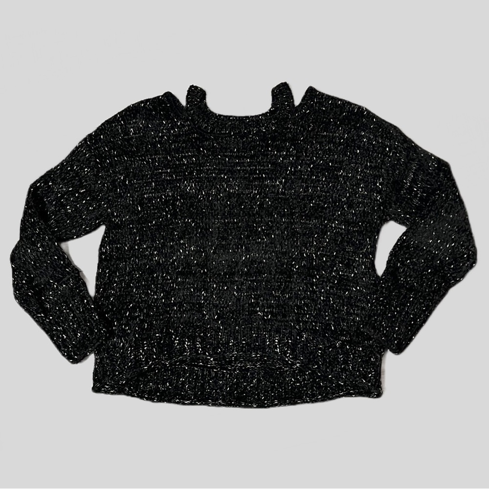 MUDD Brand Super Soft Cold Shoulder Knit Sweater Black Speckled Sz Large